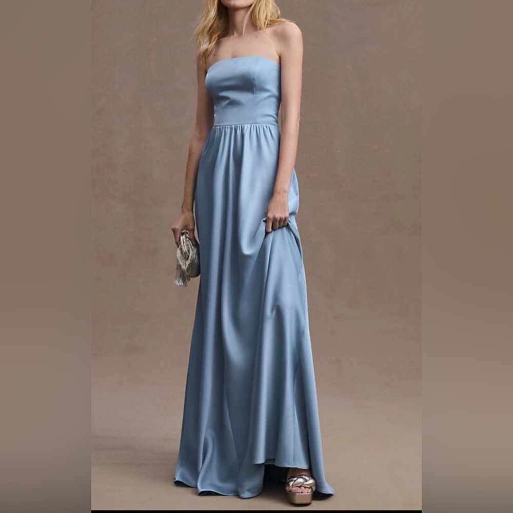 BHLDN Anthropologie Elsie Straight-Neck Satin A-Line Gown Blue Size 10